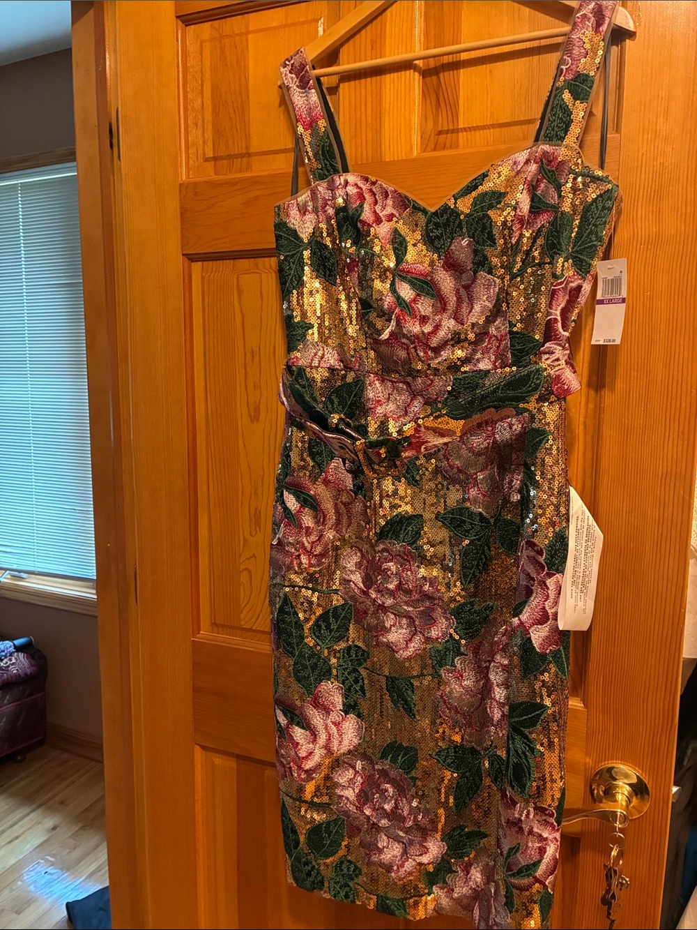 NWT Dress the Population Gold Sequin Midi Dress